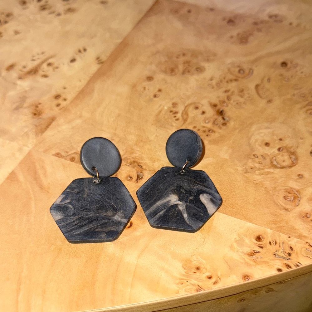 Clay Hexagonal Black Earrings
